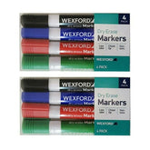 Wexford Low Odor Chisel Tip Dry Erase Markers 2 X 4 Multicolor Packs (Black Red Green Blue)