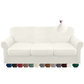 Granbest 4 Piece Microfiber Stretch Couch Cover Super Soft Sofa Cover for 3 Cushion Couch Non Slip Sofa Slip Cover Furniture Protector with Individual Seat Covers Washable(Large, Creamy White)