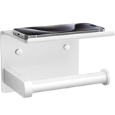 Tindbea Toilet Paper Holder with Phone Shelf, Adhesive or Screw Wall Mount Toilet Tissue Roll Holder, Rustproof & Multifunctional Stainless Steel Bathroom Storage Dispenser (White) - Like New