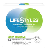 Lifestyles Ultra-Sensitive Condoms, Lubricated Latex, 36 Count