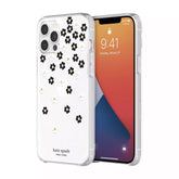 Kate Spade New York Protective Hardshell Case for iPhone 12 & iPhone 12 Pro - Scattered Flowers Black/White/Gold Gems/Clear/White Bumper, KSIPH153SFLBW