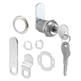 Prime-Line U 9943 Diecast Drawer and Cabinet Lock – 3 Cams, Trim Collar, 2 Washers, 2 Keys and Fasteners – 7/8 In. Length for 9/16 In. Max Panel Thickness, Stainless Steel (1 Set) - Like New