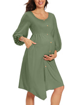 Maternity Dress Maternity Dress for Photoshoot Lantern Sleeves Green Gray XL