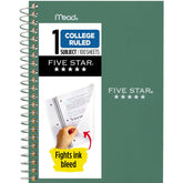 Five Star Personal Spiral Notebook, 1 Subject, College Ruled Paper, 7" x 4-3/8", Small Size, 100 Sheets, Seaglass Green (450022CH1)