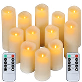 crowm Flickering Flameless Candles with Remote, Battery Operated Timer LED Votive Candles, Outdoor Waterproof Pillar Ivory Candles Light for Christmas Halloween Decor - Set of 12