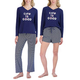 Life is Good Ladies 3 Piece PJ Set (Navy)