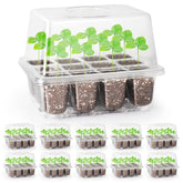 Bonviee 10 Packs Seed Starter Tray with Elevated Lid, 120 Cells Thicken Seed Starting Trays Kit with Adjustable Humidity Vent, Clear Cell Tray and Heightened Lids for Greenhouse & Gardens, Clear - Like New