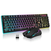 RedThunder K10 Wireless Gaming Keyboard and Mouse Combo, LED Backlit Rechargeable 3800mAh Battery, Mechanical Feel Anti-ghosting Keyboard + 7D 3200DPI Mice for PC Gamer (Black) - Like New