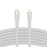 Belkin BoostCharge Pro Flex Braided USB Type C to Lightning Cable (3M/10ft), MFi Certified 20W Fast Charging PD Power Delivery for iPhone 14, 13, 12, 11, Pro, Max, Mini, SE, iPad - White - Like New