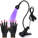 Funfe LED Nail Lamp,3W Nail Dryer with Gooseneck and Clamp Adjustable, Protection Gloves Portable UV Light for Manicure Curing Light for Salon Nail DIY Home(Black) - Like New
