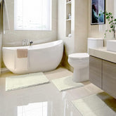 Thick 3 piece Chenille Set Bathroom Rugs Cream