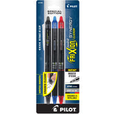 Pilot, FriXion Synergy Clicker Erasable, Refillable, Retractable Gel Ink Pens, Extra Fine Point 0.5 mm, Pack of 3, Black, Blue & Red
