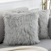 WLNUI Set of 2 Light Grey Decorative Pillow Covers New Luxury Series Merino Style Faux Fur Fluffy Throw Pillow Covers Square Fuzzy Cushion Case 16x16 Inch - Like New