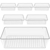 6 Pack Plastic Clear Drawer Organizers with Non-Slip Silicone Pads,Stackable Drawer Organizer Kitchen Utensils Desk Drawer Organizer Trays Storage Bins for Makeup,Bathroom,Kitchen and Office - Like New