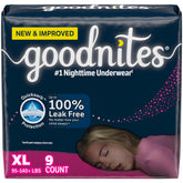 Goodnites Girls' Nighttime Bedwetting Underwear, Size Extra Large (95-140+ lbs), 9 Ct, Packaging May Vary - Like New