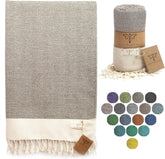 SMYRNA TURKISH COTTON - Herringbone Series Original Turkish Beach Towel | Cotton, Prewashed, 37 x 71 Inches | Peshtemal and Turkish Bath Towel for SPA, Beach, Pool, Gym and Bathroom (Beige) - Like New