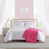 Betsey Johnson - Comforter Set, Soft Bedding with Matching Shams, Bonus Throw Included, Chic Solid Room Decor (Signature Hotel Pink, Full/Queen)