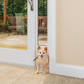 PetSafe 1-Piece Sliding Glass Pet Door for Dogs and Cats - Adjustable Height 75 7/8" to 81"- Small, White, No-Cut DIY Install, Aluminum Patio Panel Insert, Great for Renters or Seasonal Installation - Like New