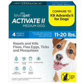 TevraPet Activate II Flea and Tick Prevention for Dogs | 4 Count | Medium Dogs 11-20 lbs | Topical Drops | 4 Months Flea Treatment