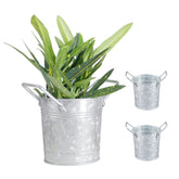 WH Walford Home Décor - Galvanized Metal Flower Pot Planters with Handles – Rustic Small Metal Buckets - Vintage Style Country Wedding/Table Centerpiece Decorations, 4 inch, Set of 3