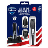 Barbasol Portable Battery Powered All in 1, 7 Piece Beard Grooming Set with Ear and Nose Trimmer, Foil Shaver and Beard Trimmer with Stainless Steel Blades and Stand - Good