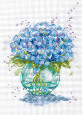 DIMENSIONS Blue Hydrangeas Counted Cross Stitch Kit, 14 Ct. White Aida Cloth, Finished Project 5" x 7", Multicolor 4 Piece