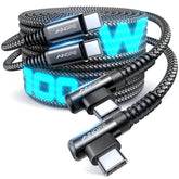 AINOPE USB C Charger Cable 100W 2Pack 6FT, Type C Charger Cable for iPhone 15 Fast Charging USBC to USBC Cable Right Angle PD QC5.0 Fit iPhone 15 Pro Max Plus MacBook, iPad Pro/Samsung, Grey - Like New