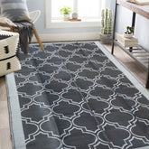 SAND MINE Reversible Mats, Plastic Straw Rug, Modern Area Rug, Large Floor Mat and Rug for Outdoors, RV, Patio, Backyard, Deck, Picnic, Beach, Trailer, Camping (9' x 12', Black Quatrefoil) - Like New