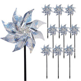 Hausse 10 Pack Reflective Pinwheels with Stakes, Extra Sparkly Pinwheel for Garden Decor, Bird Devices Deterrent to Scare Birds Away from Yard Patio Farm - Like New