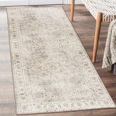 ReaLife Machine Washable Area Rug Runner - Living Room Bedroom Bathroom Kitchen Entryway Office - Padded Low Pile Stain Resistant Premium - Boho Farmhouse Vintage - Joy - Beige Ivory 2'6" x 8' - Like New
