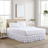 Poppy & Fritz - Queen Bedskirt, Tiered Ruffle Bedskirt with 15-Inch Drop, Farmhouse Inspired Home Decor (Solid White, Queen)