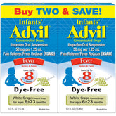 Advil Infants' Fever Reducer/Pain Reliever Dye-Free, 50mg Ibuprofen Concentrated Drops (White Grape Flavor, 0.5 fl. oz. Bottle, Pack of 2)