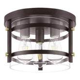 Hampton Bay Huxley 11.9 in. 3-Light Dark Bronze Flush Mount Ceiling Light with Clear Glass Shade