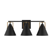 Insdale 3-Light Matte Black Modern Bathroom Vanity Light with Satin Brass Accents - Like New