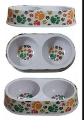 Dog Bowls Double Dog Water and Food Bowls Pet Feeder Bowls for Puppy Medium Dogs Paw Prints