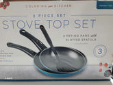 3 Piece Set Stove top Set 2 Frying Pans with Slotted Spatula