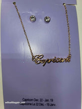 Gold-tone Script Zodiac Pendant Necklace and Earrings