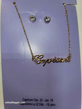 Gold-tone Script Zodiac Pendant Necklace and Earrings