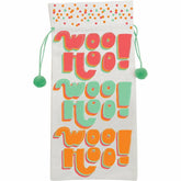 The Gift Wrap Company Cotton Drawstring Bottle Gift Bag, 7 x 14.5-Inches, Woo Hoo