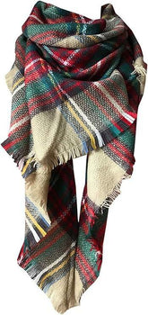 Womens Warm Long Shawl Winter Wraps Large Scarves Knit Cashmere Feel Plaid Triangle Scarf