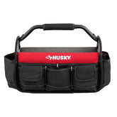 Husky 17 in. Open Top Weather Resistant Tool Tote Bag in Red with 18 total pockets and heavy-duty rotating handle - Like New