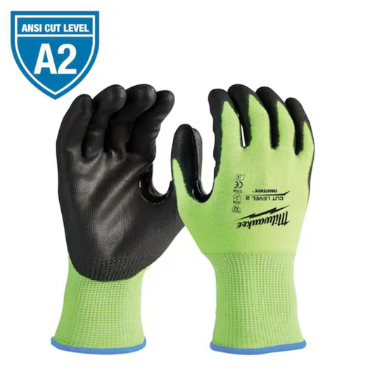 Milwaukee Large 9" High Visibility Level 2 Cut Resistant Polyurethane Dipped Work Gloves