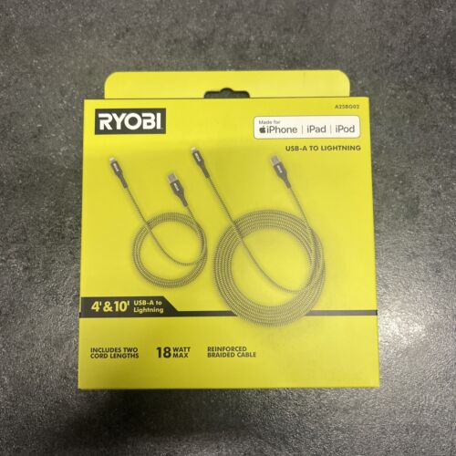 RYOBI 4ft & 10ft Nylon USB-C Cables for IPhone iPad iPod
