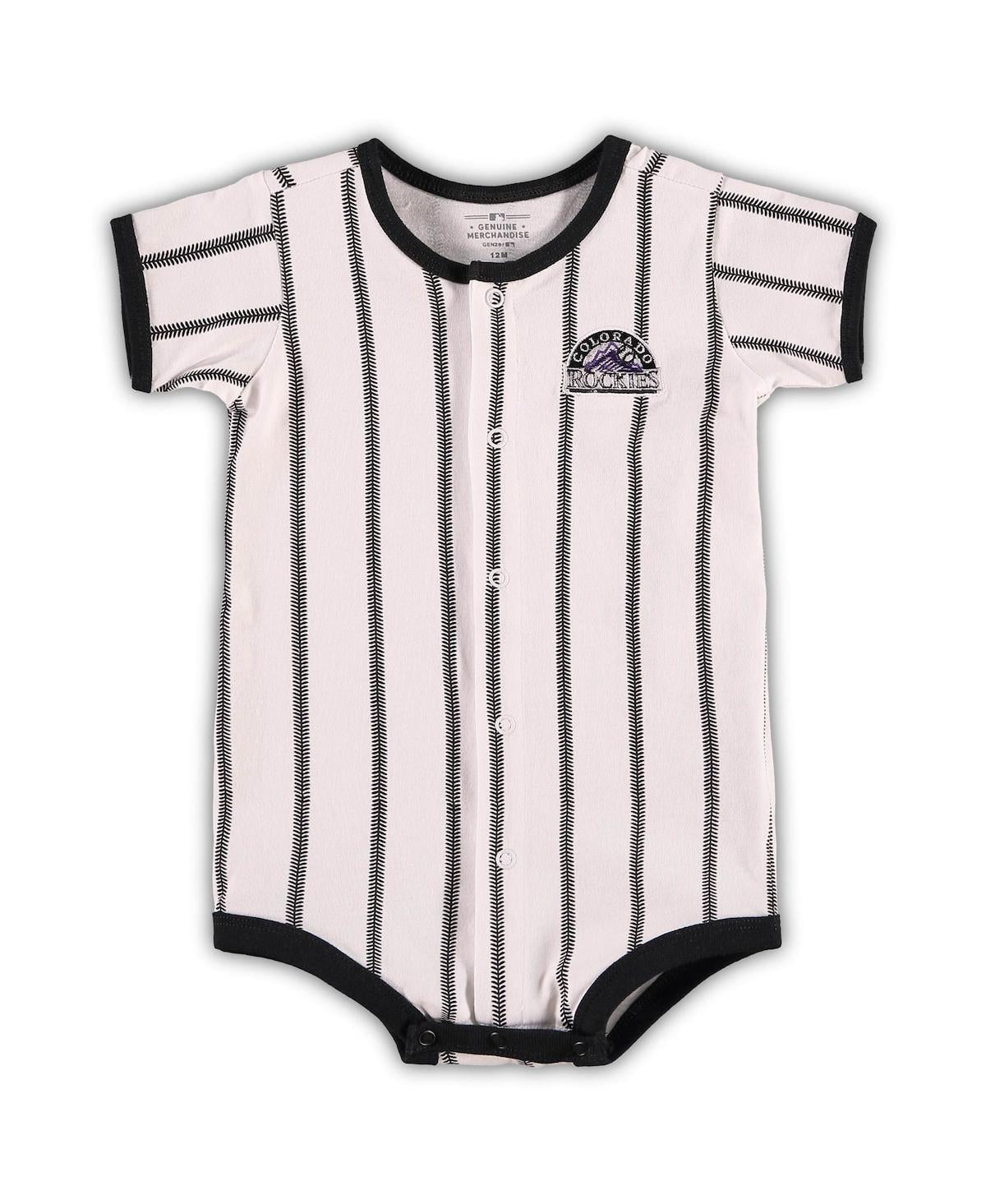 Infant White Colorado Rockies Pinstripe Power Hitter Coverall