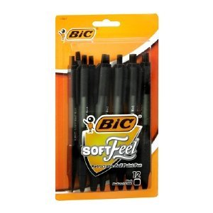 BIC Soft Feel Retractable Ball Point Pens, Black 12 ct