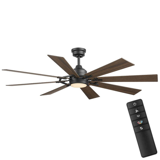 Makenna DC 60 in. White Color Changing Integrated LED Outdoor Matte Black Ceiling Fan with Light, DC Motor and Remote, 52106
