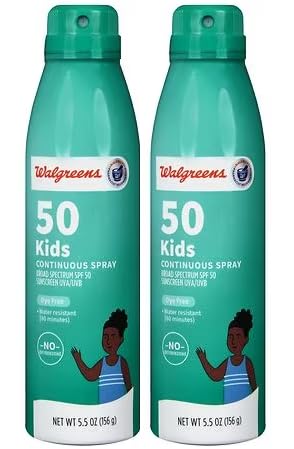 Walgreens SPF 50 Kids Continuous Spray Sunscreen 5.5oz (156g) Twin Pack