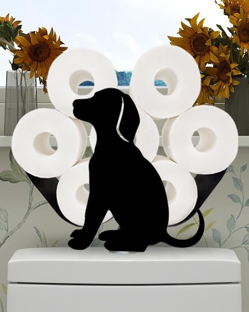Funny Animal Dog Paper Roll Holder Stand, Decorative Black Metal Paper Roll Holders, Toilet Paper Storage for Bathrooms Kitchen, Metal Toilet Paper Organizer Hold Extra 8 Rolls