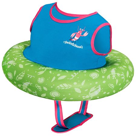 SwimSchool Deluxe Level 2 Tot Trainer Swimming Pool Float with Adjustable Safety Strap - Green Tropical Design