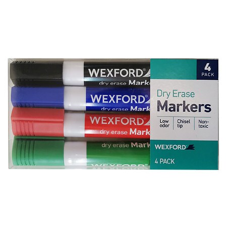 Wexford Low Odor Chisel Tip Dry Erase Markers 2 X 4 Multicolor Packs (Black  Red  Green  Blue)